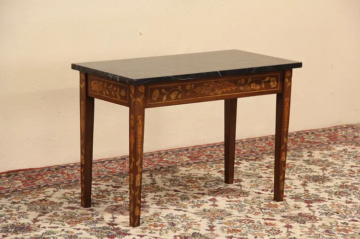 Marble Top & Marquetry 1880 Cocktail, Occasional or Side Table