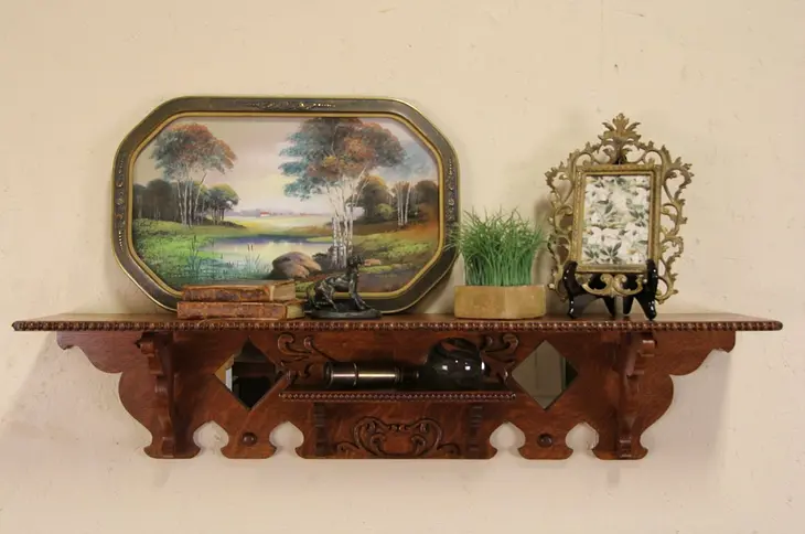 Victorian 1885 Antique Oak Wall or Clock Shelf