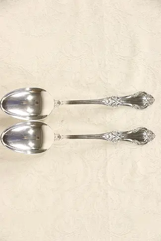 Wild Rose Pair of Sterling Silver Serving Spoons, Signed International #2