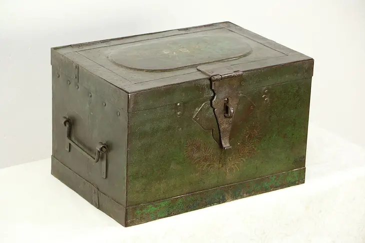 Victorian 1850's Antique Iron Railroad Strong Box, Treasure Chest or Safe