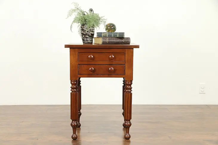 Empire Antique 1820 Cherry Nightstand or Lamp Table, 2 Drawers, Ohio  #31014