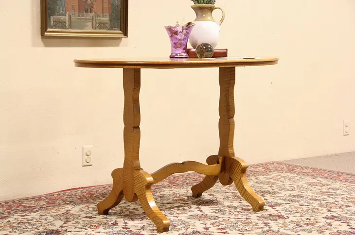 Oval Curly or Tiger Maple Library Desk or Lamp Table