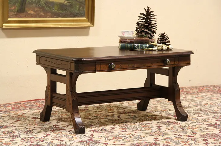 Victorian Eastlake Coffee Table from 1880 Library Table
