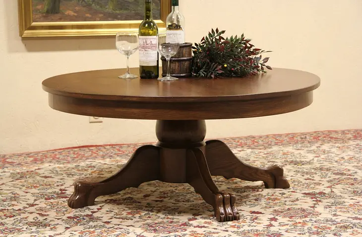 Oak Lion Paw Foot Coffee Table - Cut Down from 1910 Antique Dining Table