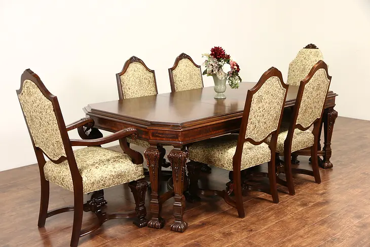 Renaissance Carved 1920 Banded Dining Table Without Chairs, Signed