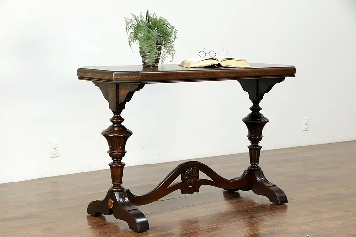 Renaissance Carved Antique Mahogany Hall Console or Sofa Table #30080