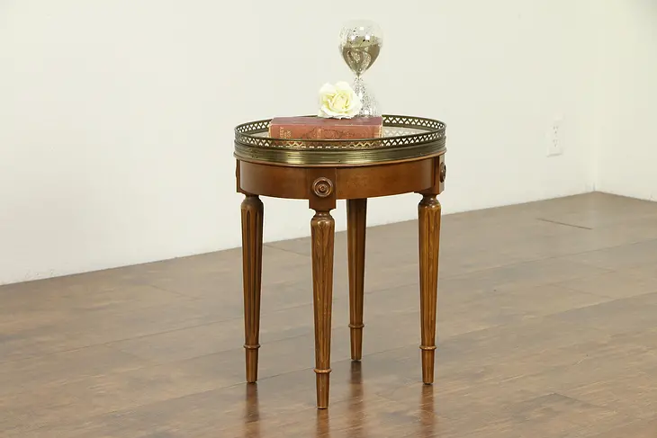 Chairside Vintage Oval Table, Marble Top, Brass Gallery #31502