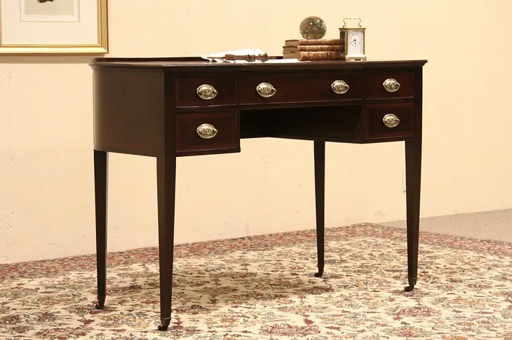 Dressing Table Desk, Leather Top, Beveled Mirror