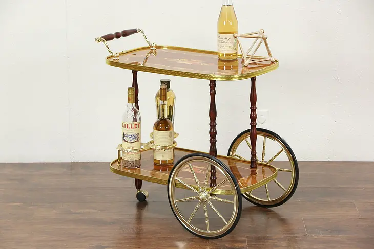 Vintage Marquetry Italian Tea or Bar Cart