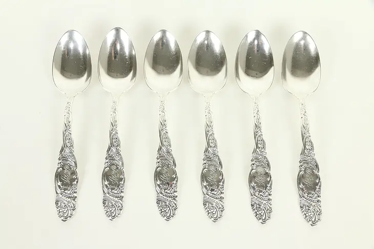 Victorian Set 6 Sterling Silver Antique Soup or Dessert Spoons, Pat 1892 #31952
