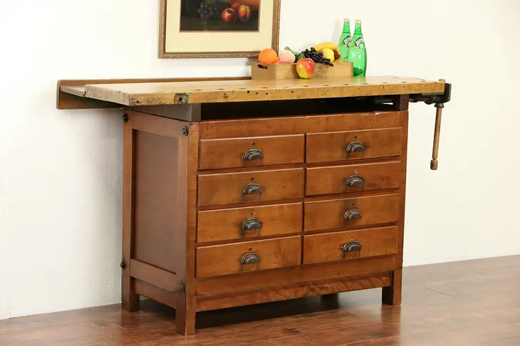 Carpenter 1915 Maple Workbench, Wine & Cheese Table or Kitchen Island Counter