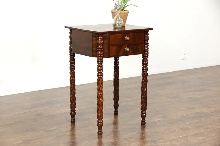 Empire 1825 Antique Acanthus Carved Mahogany End Table or Nightstand
