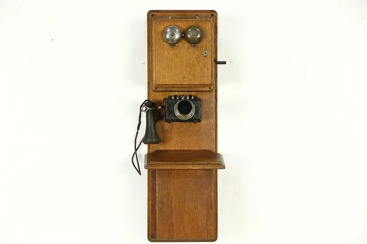 Oak Antique Crank Large Wall Phone, Stromberg Carlson Telephone Pat. 1896