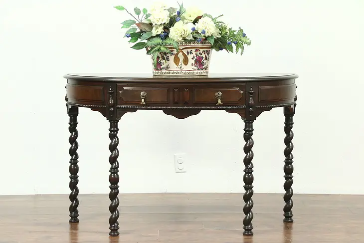 Renaissance Style Demilune Half Round Hall Console or Serving Table Tobey #28620