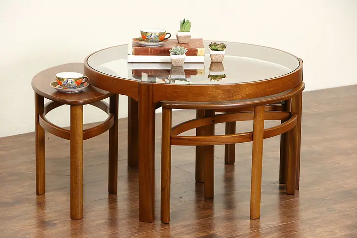 English Midcentury Modern 1960 Vintage Teak Coffee & Nesting Tables Set