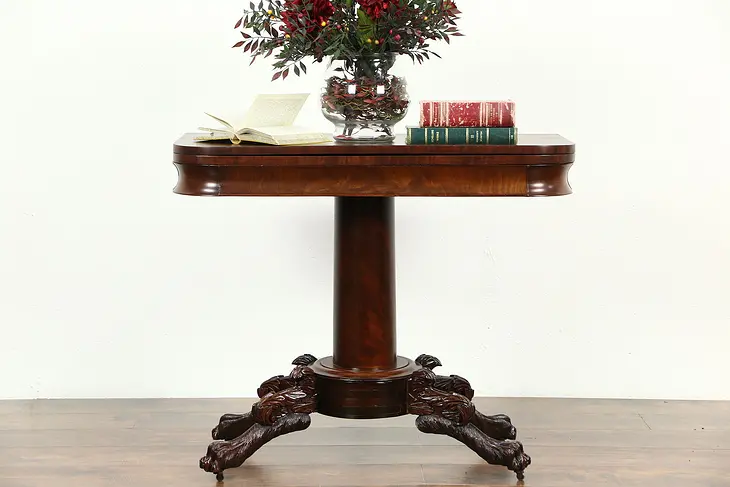 Empire 1825 Antique Console Table, Opens to Game Table, Paw Feet