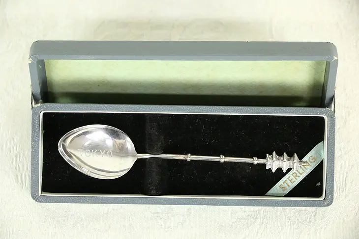 Tokyo Japan Sterling Silver Vintage Souvenir Spoon, Presentation Case