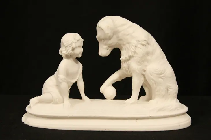 Girl & Dog Antique 1900's Figurine Statue