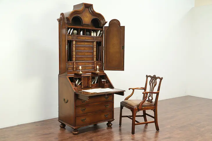 Tooled Leather Library Secretary Desk & Chair, Secret Book Compartments #28943
