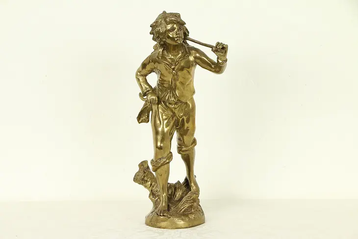 Wine Grape Harvest Sculpture, Vintage Cast Brass Statue of a Young Man #30831