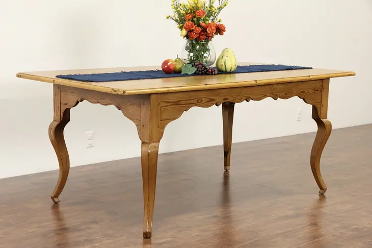 Country French Salvage Pine Carved Farmhouse Vintage Dining Table