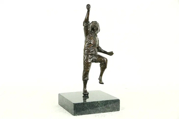 Bronze Vintage Sculpture of a Running Boy, Marble Base