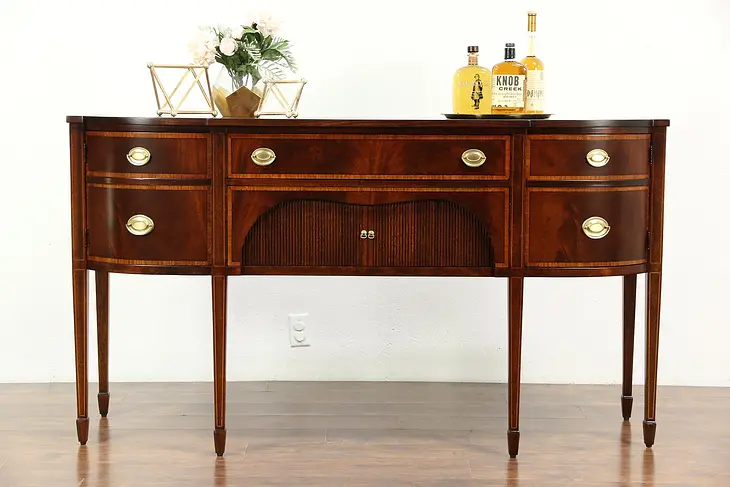 Georgian Style Vintage Banded Flame Mahogany Sideboard, Server or Buffet