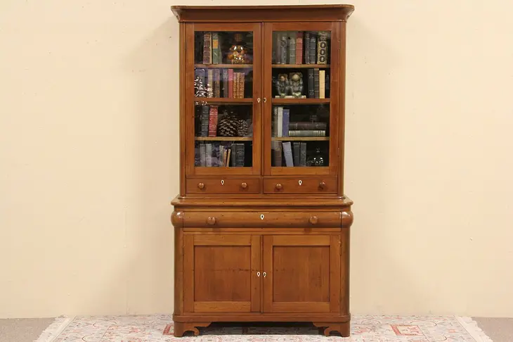 Victorian 1850's Secretary Bookcase, Original Wavy Glass Doors