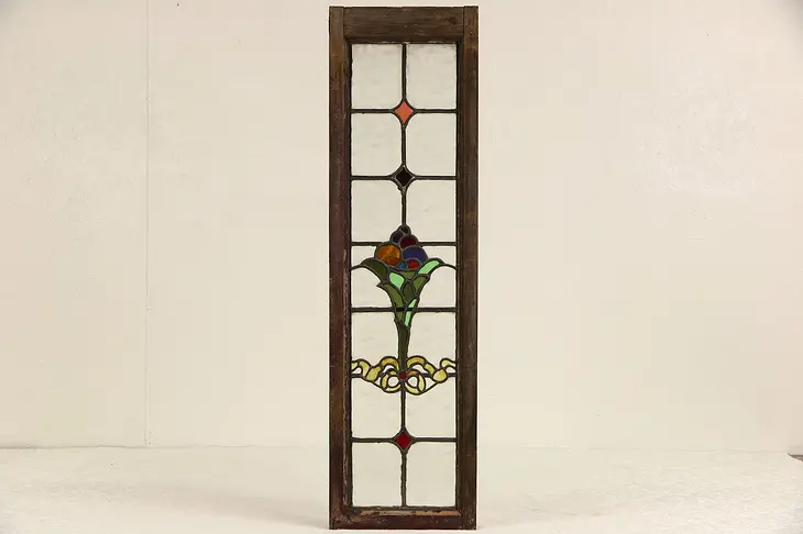 English 1890 Antique Victorian Salvage Stained Leaded Glass Window