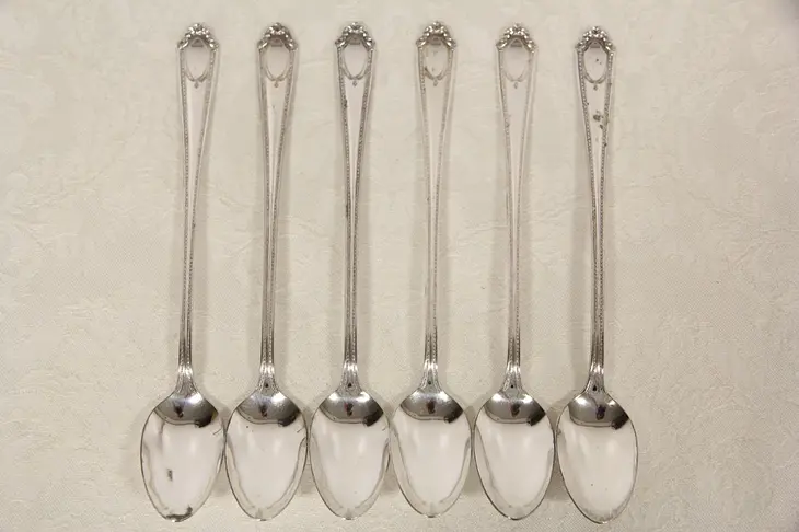 Set of 6 Cameo Silver Plate  1920's Ice Tea Spoons