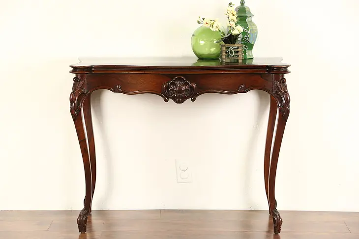 Rosewood 1870's French Antique Console opens to Game Table, Leather Top