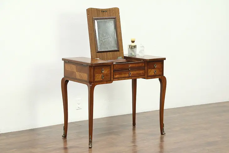 Marquetry Banded Rosewood Antique 1900 Vanity or Dressing Table, France