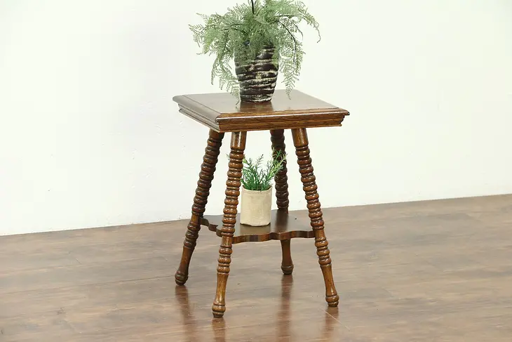 Oak Antique 1900 Chair Side Table or Plant Stand with Shelf  #28712