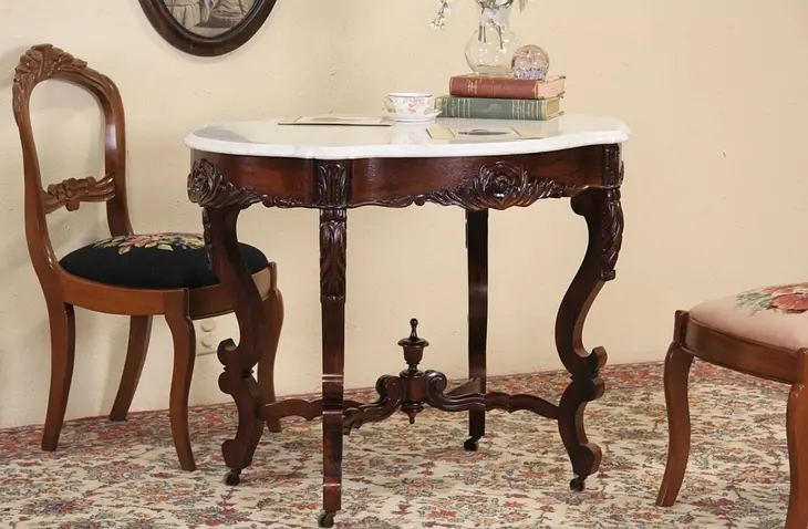Marble Top 1860 Antique Victorian Rosewood Parlor Lamp or Center Table