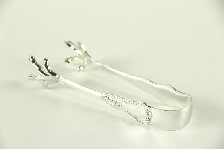 Reed & Barton Signed Kings Pattern Vintage Silverplate Claw Serving Tongs