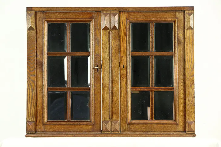 Oak Mirror Doors 1900 Antique Architectural Salvage Cupboard Fragment