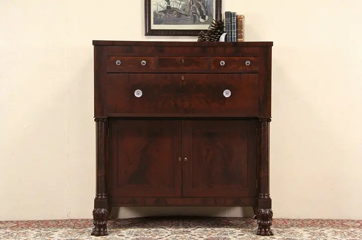 Empire Mahogany 1840 Antique Chest or Sideboard, Lion Paws
