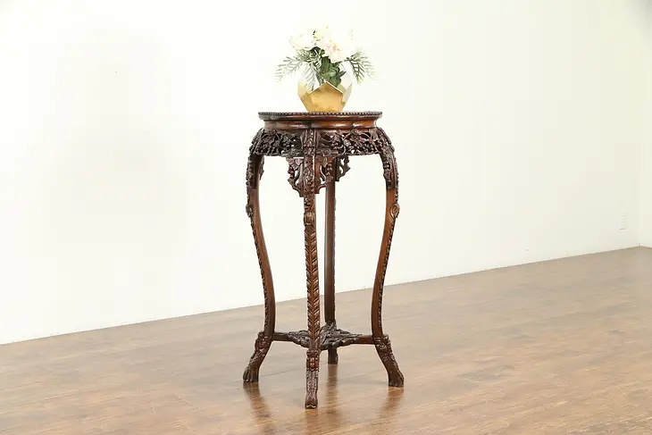 Chinese Antique Rosewood Plant Stand or Sculpture Pedestal, Marble #30905