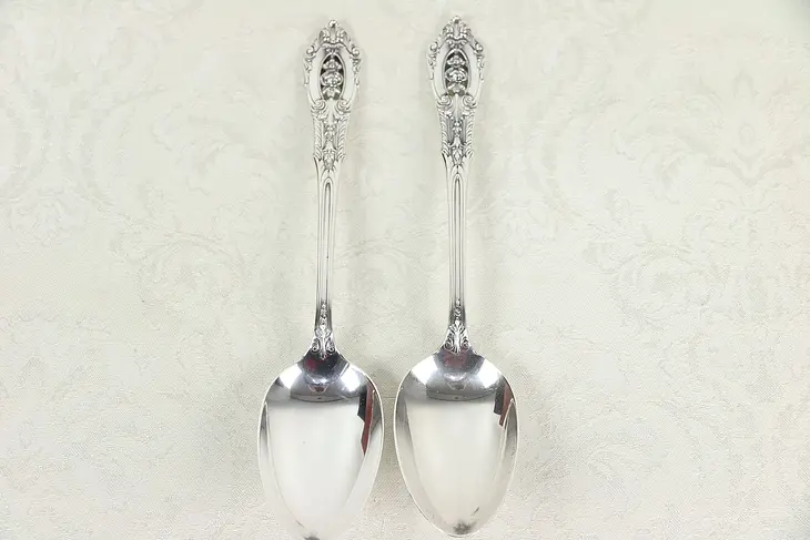 Pair Sterling Silver 8" Serving or Table Spoons, Rose Point by Wallace #30138