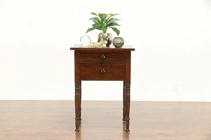 Victorian Flame Birch 1850 Antique 2 Drawer Nightstand or End Table #30277