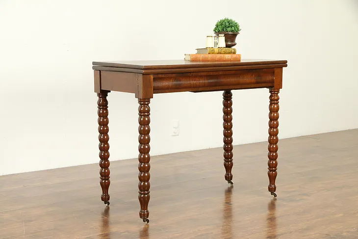 Victorian Antique Walnut Hall Console Flips Open to Game Table #31837