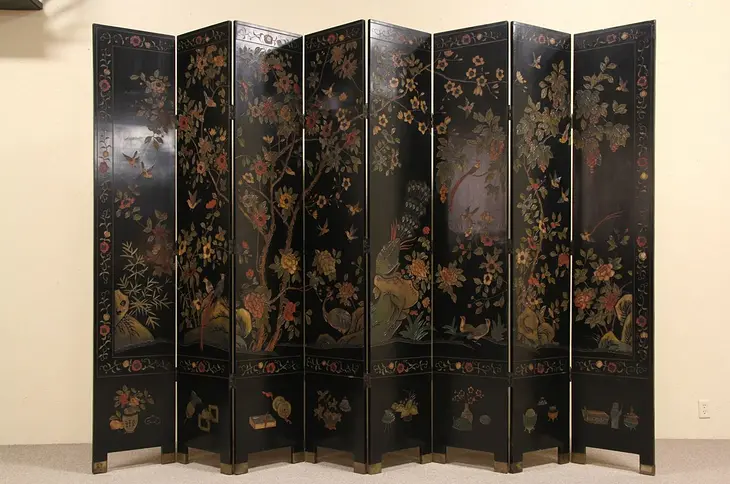 Chinese Coromandel Lacquer 12' Painted Screen