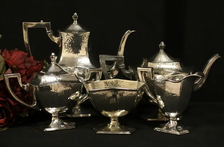 Silverplate 5 Pc. Hand Hammered 1905 Tea & Coffee Service