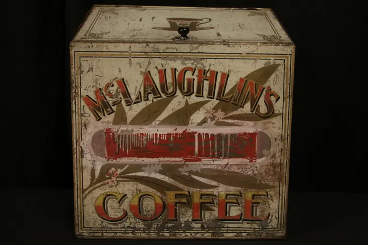 McLaughlin's Coffee Antique 1910 Tin Hopper Bin