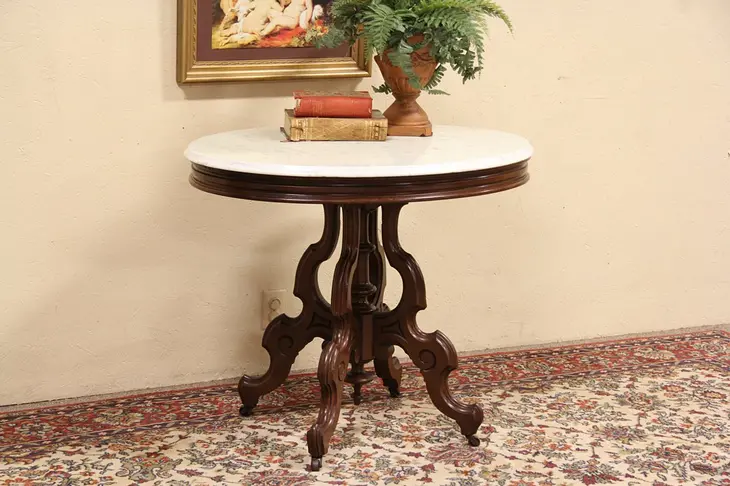 Victorian Oval Marble Top 1880 Antique Lamp Table