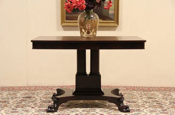 Empire 1900 Antique Hall or Library Table, Lion Paw Feet