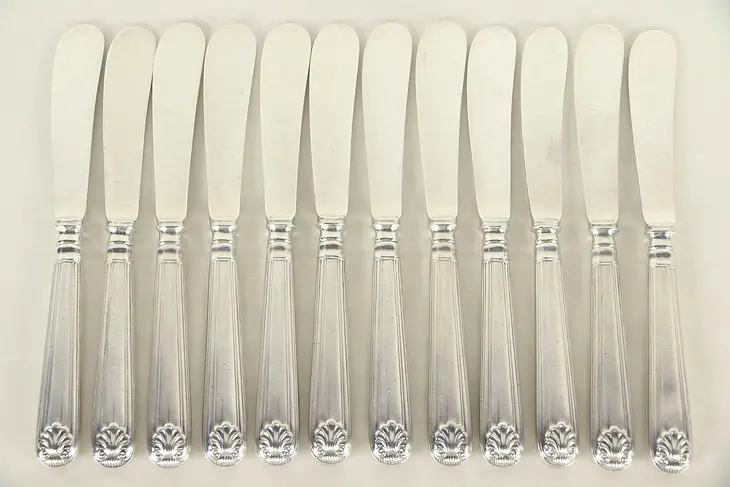 Set of 12 Butter Knives Kings or Fiddle & Shell Pattern, Atkin England #29298
