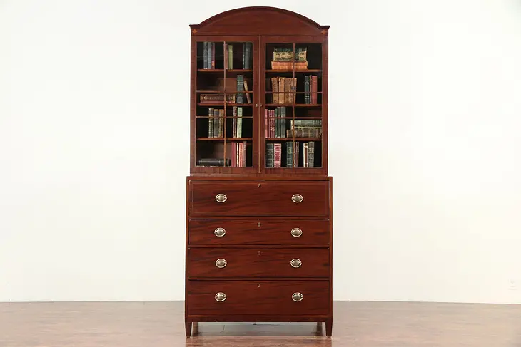 English Antique 1870 Mahogany Butler Secretary Desk & Bookcase #29452