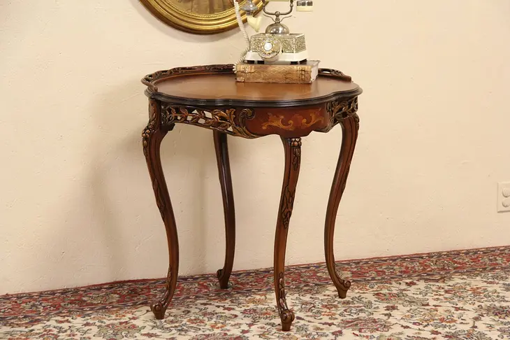 French Style Marquetry Vintage Lamp Table