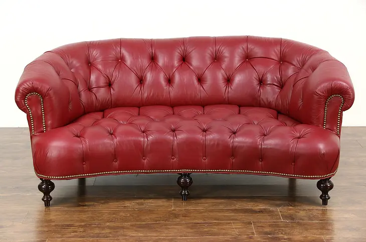 Chesterfield Tufted Leather Sofa, Brass Nailhead Trim